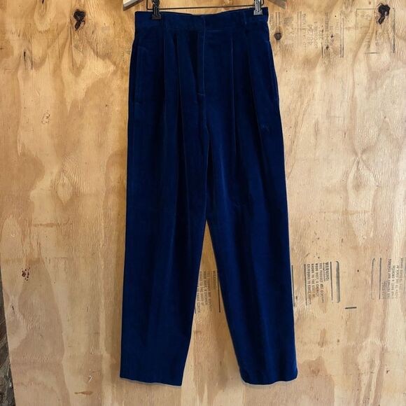European connection 100% Cotton Blue Velvet Pants Sz 9/10 - Picture 1 of 5